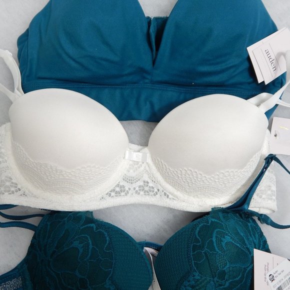 Auden Womens Bras 3 Pack Push Up & Lined Bralette White Turquoise Size 32A - Picture 2 of 16